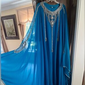 NWOT Embellished Blue Kaftan Dress